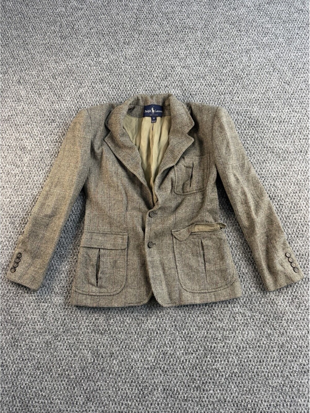 Vintage Ralph Lauren USA Wool Herringbone Skirt Suit Set Womens Size 10
